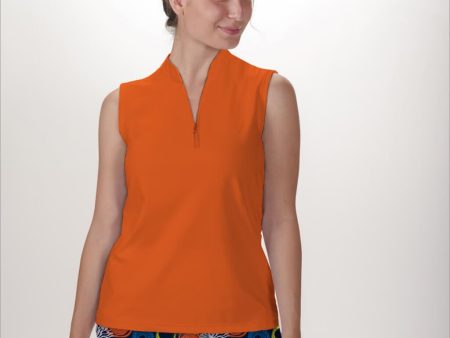 ORANGE SLEEVELESS QUARTER ZIP TOP Fashion