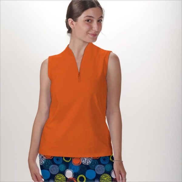 ORANGE SLEEVELESS QUARTER ZIP TOP Fashion