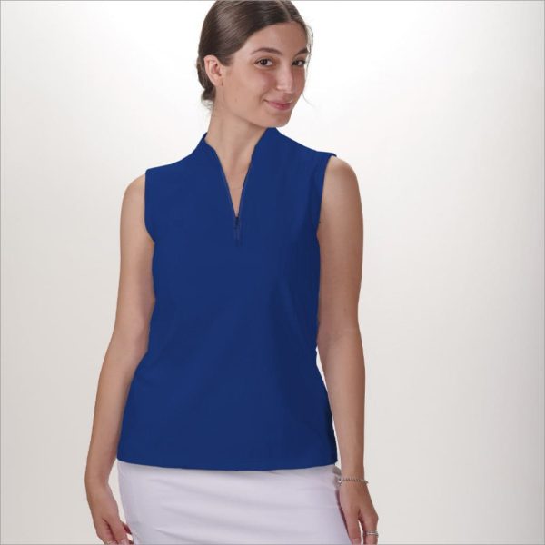 INDIGO SLEEVELESS QUARTER ZIP TOP Cheap