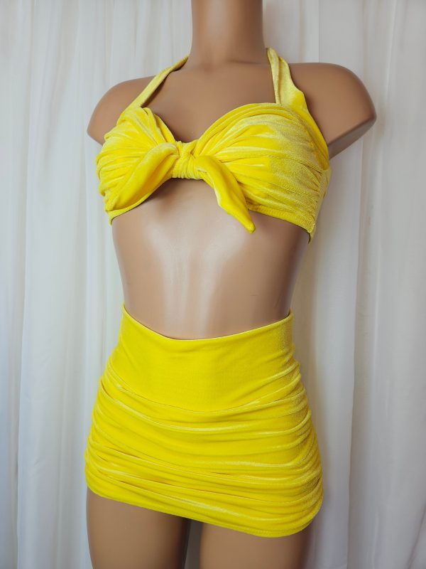 Starlet Ruched Top Yellow Velvet Fashion