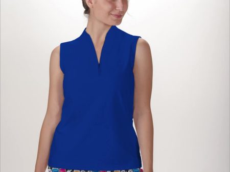 ROYAL BLUE SLEEVELESS QUARTER ZIP TOP For Discount