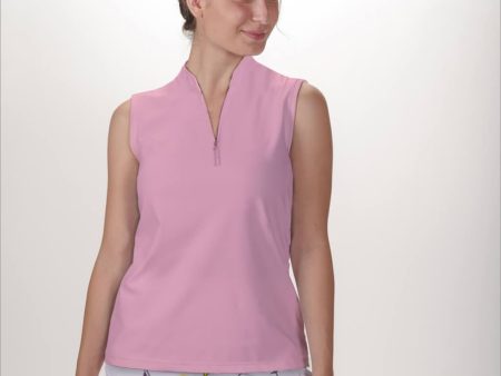 LIGHT PINK SLEEVELESS QUARTER ZIP TOP For Cheap