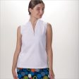 WHITE SLEEVELESS QUARTER ZIP TOP Hot on Sale