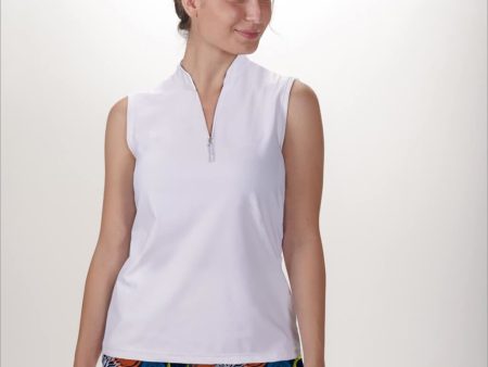 WHITE SLEEVELESS QUARTER ZIP TOP Hot on Sale