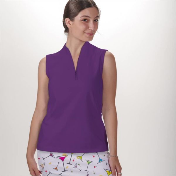 PURPLE SLEEVELESS QUARTER ZIP TOP Online Sale