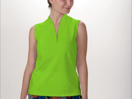 NEON GREEN SLEEVELESS QUARTER ZIP TOP Sale