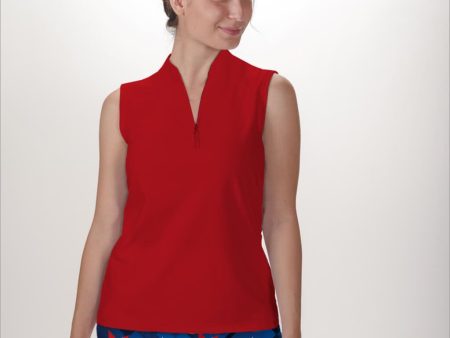 RED SLEEVELESS QUARTER ZIP TOP For Discount