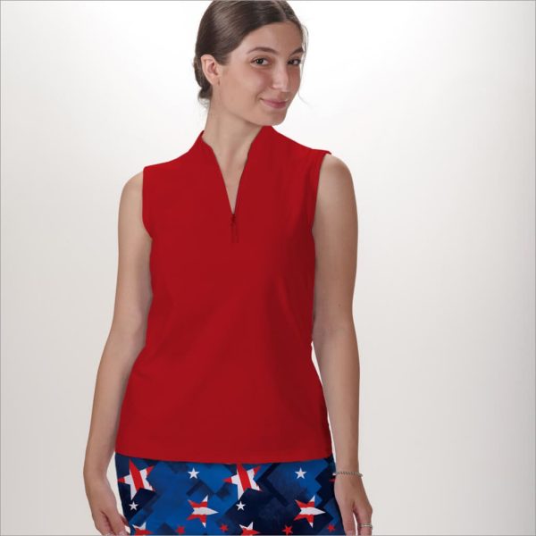 RED SLEEVELESS QUARTER ZIP TOP For Discount