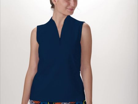 NAVY SLEEVELESS QUARTER ZIP TOP Online Sale