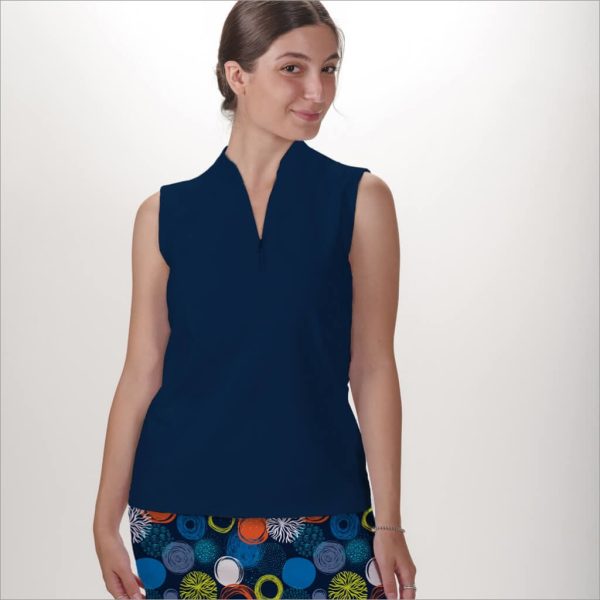 NAVY SLEEVELESS QUARTER ZIP TOP Online Sale